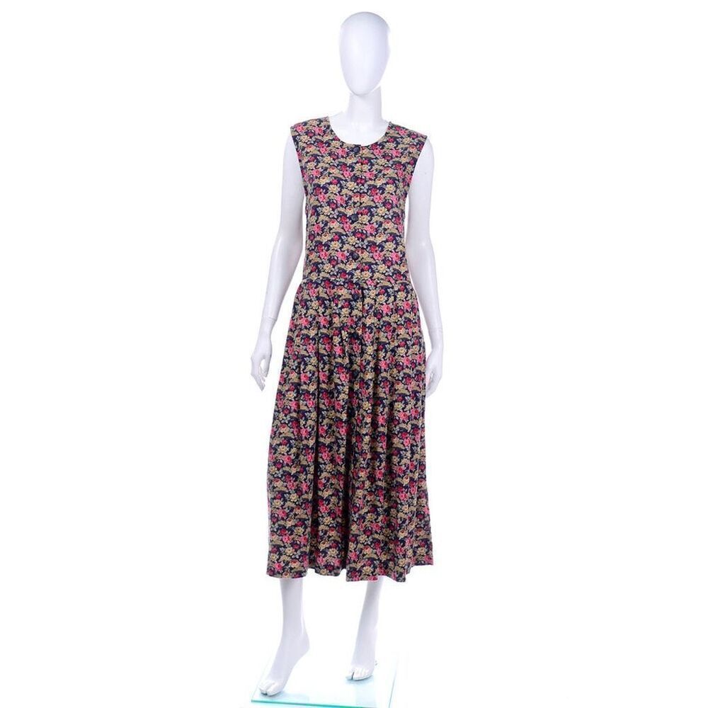 Laura Ashley 1980S‎ FLORAL BUTTON DOWN SLEEVELESS DRESS size 10 Sleeveless